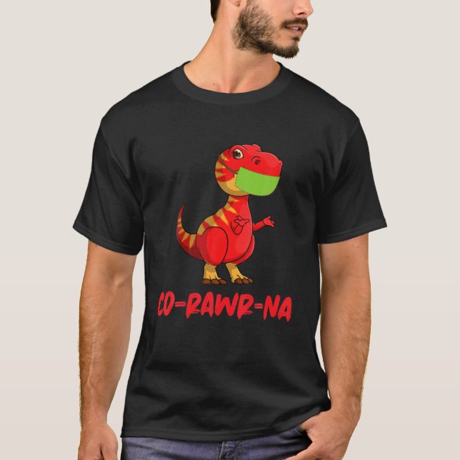 Camiseta Engraçado Dino "Co-Rawr-Na" Rex Dinossaur Com Rost (Frente)