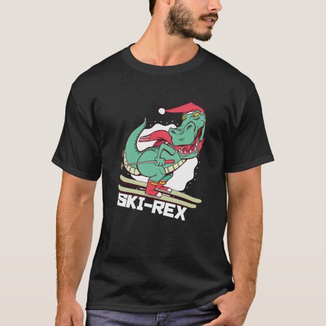 Camiseta Engraçado Dino Ski Rex - Presente de Natal (Frente)