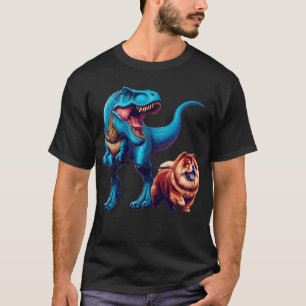 Camiseta Engraçado Dinossauro Chow Chow Caminhando Cachorro
