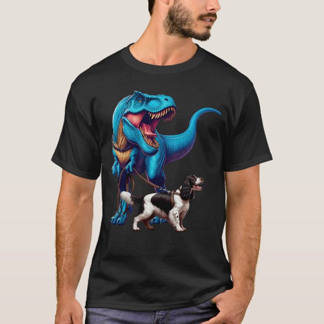 Camiseta Engraçado Dinossauro Inglês Springer Spaniel Camin (Frente)