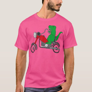 Camiseta Engraçado Dinossauro Rex Na Moto Vermelha Dino Bik