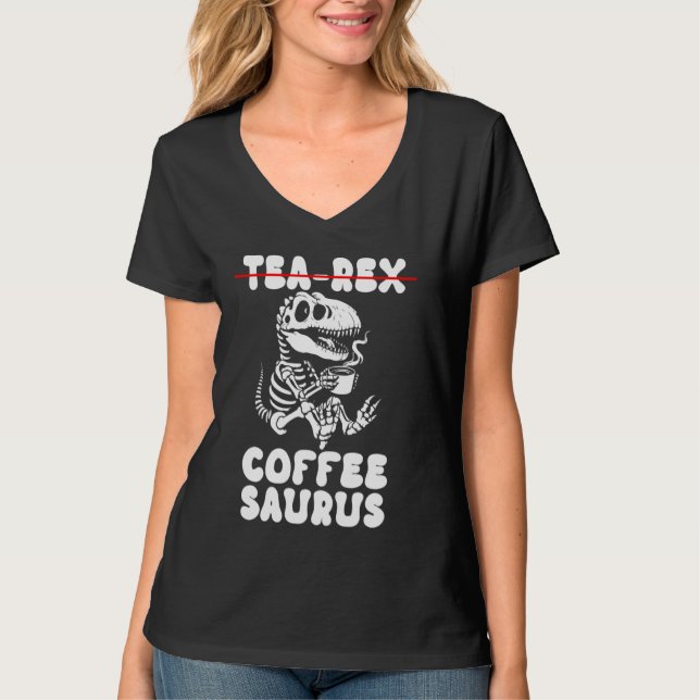 Camiseta Engraçado Dinossauro Skeleton Gótico Tea-Rex (Frente)
