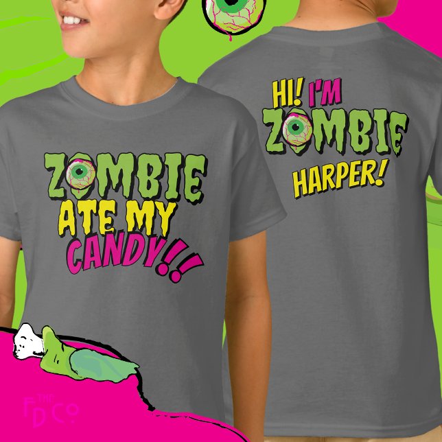 Camiseta Engraçado divertido "Zombie Ate My Candy" Hallowee (Criador carregado)