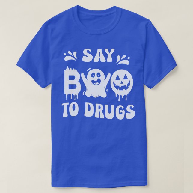 Camiseta Engraçado Dizer Boo À Droga Halloween Friso Vermel (Frente do Design)