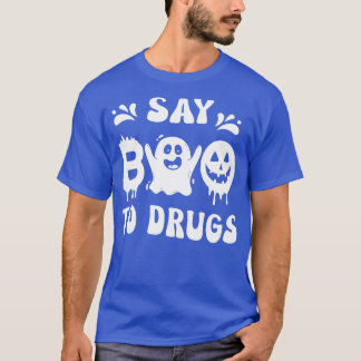 Camiseta Engraçado Dizer Boo À Droga Halloween Friso Vermel