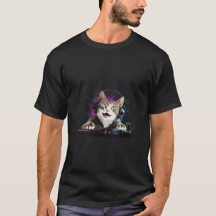 Camiseta Engraçado DJ Cat Art Para Homens Mulheres Meninos