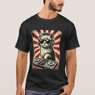Camiseta Engraçado DJ Cat Disco Sound Tech