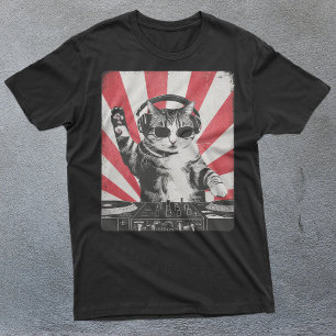 Camiseta Engraçado DJ Cat Disco Sound Tech Fone de Ouvido