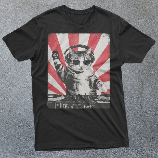Camiseta Engraçado DJ Cat Disco Sound Tech Fone de Ouvido (Criador carregado)