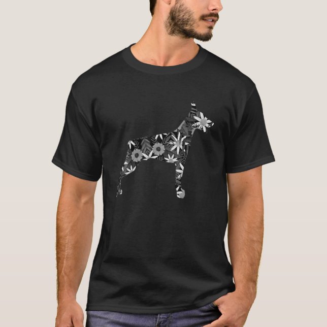 Camiseta Engraçado Doberman Art Para Homens Mulheres Floral (Frente)