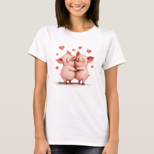 Camiseta Engraçado, doce, doce, colorido, abraçando porcos