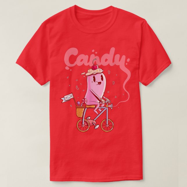 Camiseta Engraçado doce numa bicicleta (Frente do Design)