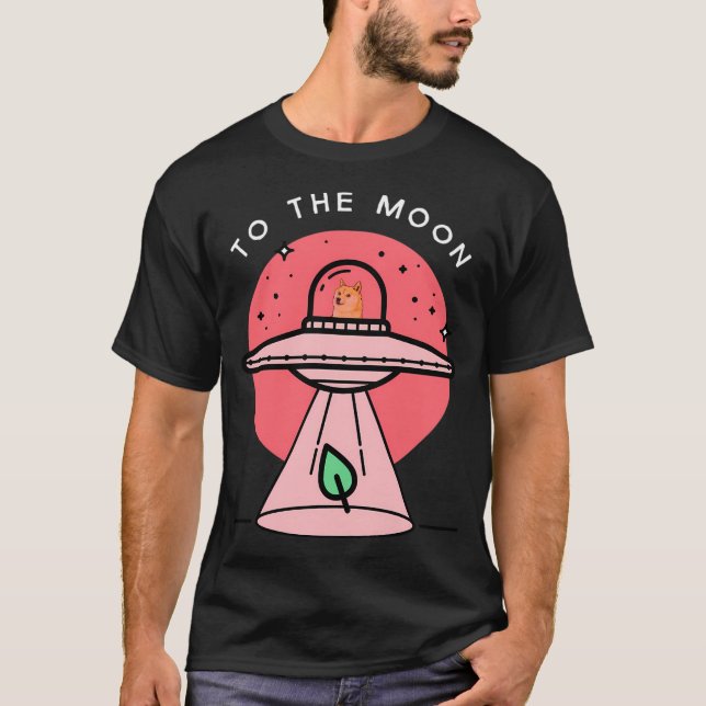 Camiseta Engraçado Dogecoin Ufo À Alienígena Do Cão Da Lua  (Frente)