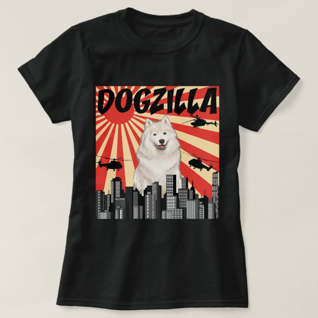 Camiseta Engraçado Dogzilla Japonês Samoyed 13 (Frente do Design)