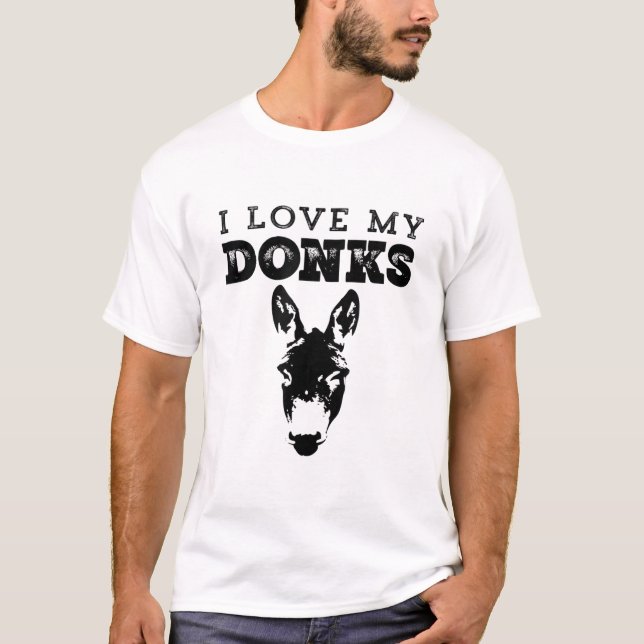 Camiseta Engraçado Donkey Mãe ou Design Pai - Eu Amo Meus D (Frente)