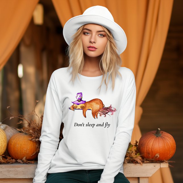 Camiseta Engraçado Dormir e Voar Lama Longa da Mulher (Criador carregado)