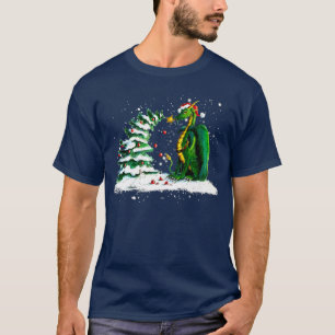 Camiseta Engraçado Dragão Árvore de Natal Luz Que Papais no