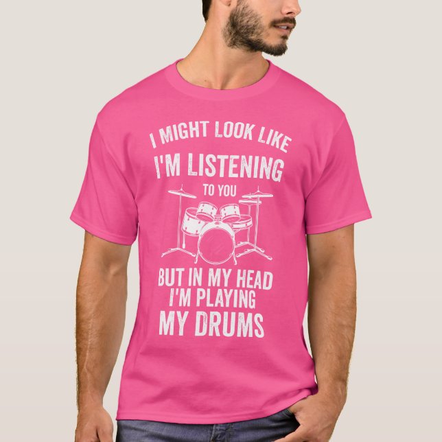 Camiseta Engraçado Drummer Design para Homens Mulheres Bate (Frente)