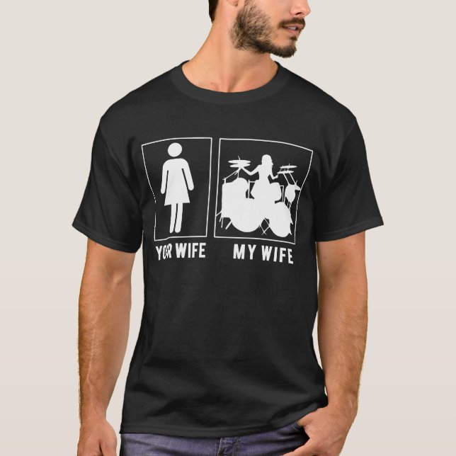 Camiseta Engraçado Drummer Minha Esposa Seu Presente para M (Frente)