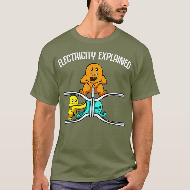 Camiseta Engraçado Eletricidade Explicada Nerd de Professor (Frente)