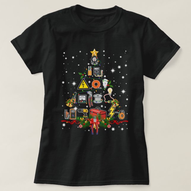 Camiseta Engraçado Elétrico Árvore de Natal Correspondente  (Frente do Design)