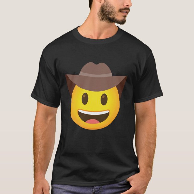 Camiseta Engraçado Emoticon Cowboy Rosto (Frente)