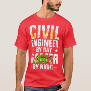 Camiseta Engraçado Engenheiro Civil Por Jogador De Dia Por