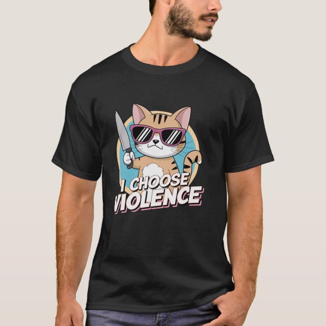 CAMISETA ENGRAÇADO ESCOLHO UM GATO DE VIOLÊNCIA (Frente)