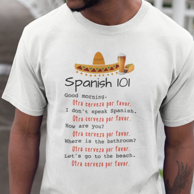 Camiseta Engraçado Espanhol 101 Lição Linguística Beer Prai (Criador carregado)