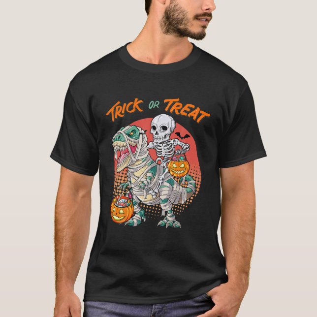 Camiseta Engraçado Esqueleto Andando Mummy Dinossaur T Rex  (Frente)