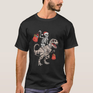 Camiseta Engraçado Esqueleto Andando na Tv de Natal do Dino