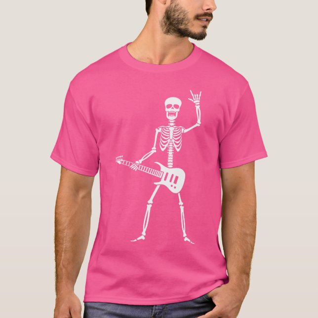 Camiseta Engraçado Esqueleto Tocando Violão Elétrico Cl (Frente)