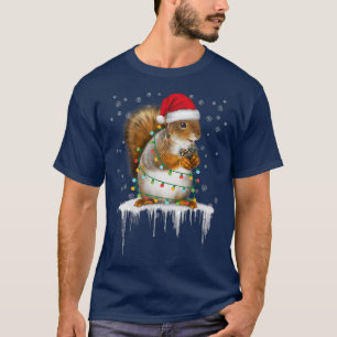 Camiseta Engraçado Esquilo Decoração de Natal Santa Hat Xma