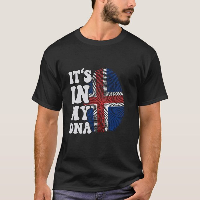 Camiseta Engraçado está no meu DNA, bandeira da Islândia, I (Frente)