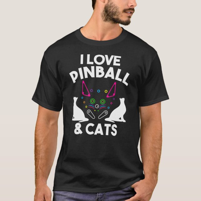 Camiseta Engraçado Eu Adoro Pinball E Gatos Legal Máquinas  (Frente)