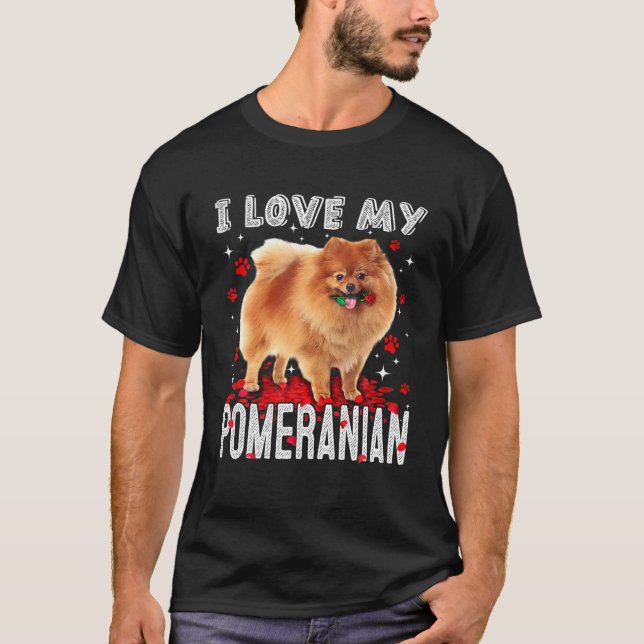 Camiseta Engraçado Eu Amo Meu Cachorro Namorados Pomerano (Frente)