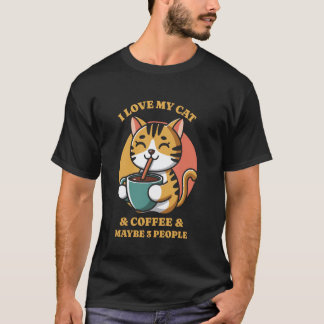 Camiseta Engraçado Eu Amo Meu Gato Café E Talvez Três Pesso