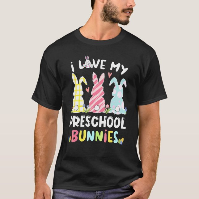 Camiseta Engraçado Eu Amo Minha Pré-Escolas Bunny Professor (Frente)