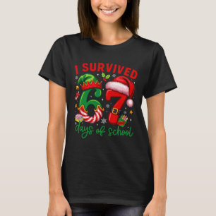 Camiseta Engraçado Eu Sobrevivi 67 Dias De Escola Natal Pap
