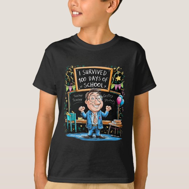 Camiseta Engraçado Eu Sobrevivi A 100 Dias De Professora Da (Frente)