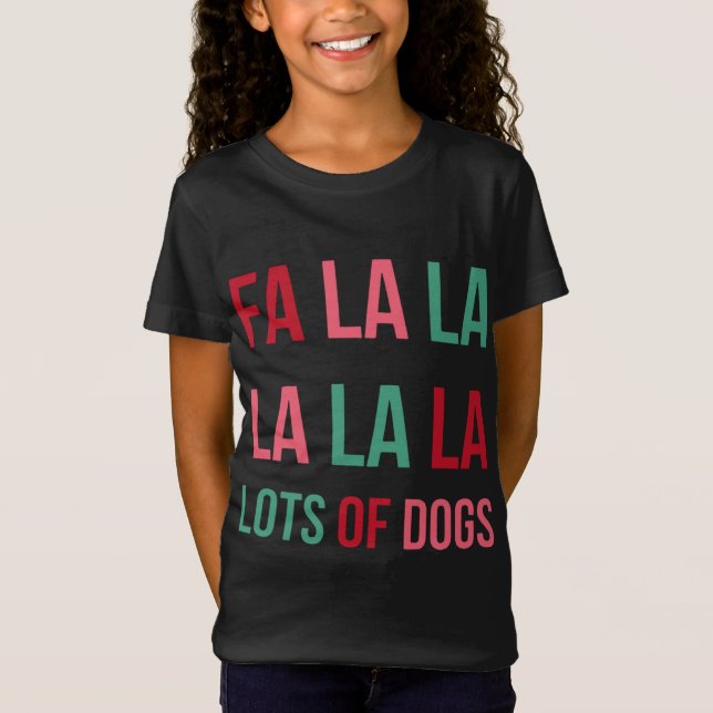 Camiseta Engraçado Fa la la muitos cães Cachorro de Natal L (Frente)