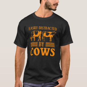 Camiseta Engraçado Fácilmente Distraído Por Vacas Para Home