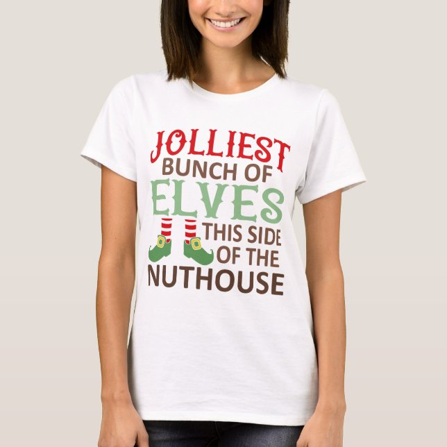 Camiseta Engraçado Família Jolly Elf de Natal Dizendo (Frente)