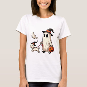 Camiseta Engraçado Fantasma Andando Cachorro Spooky Season 