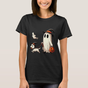 Camiseta Engraçado Fantasma Andando Cachorro Spooky Season