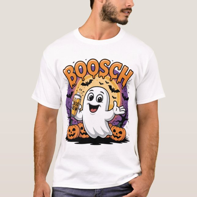 Camiseta Engraçado Fantasma "Boosch" Design de Halloween (Frente)