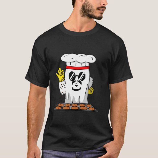 Camiseta Engraçado Fantasma Fazendo Chocolate Cookies Baker (Frente)