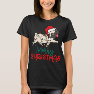 Camiseta Engraçado Feliz Natal Pug Santa Hat Xmas Ligh