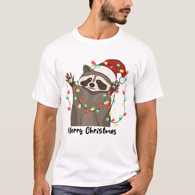 Camiseta Engraçado Feliz Natal Raccoon (Frente)