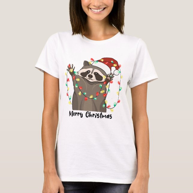 Camiseta Engraçado Feliz Natal Raccoon (Frente)